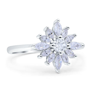 Art Deco Wedding Engagement Bridal Ring Marquise Round Simulated Cubic Zirconia 925 Sterling Silver